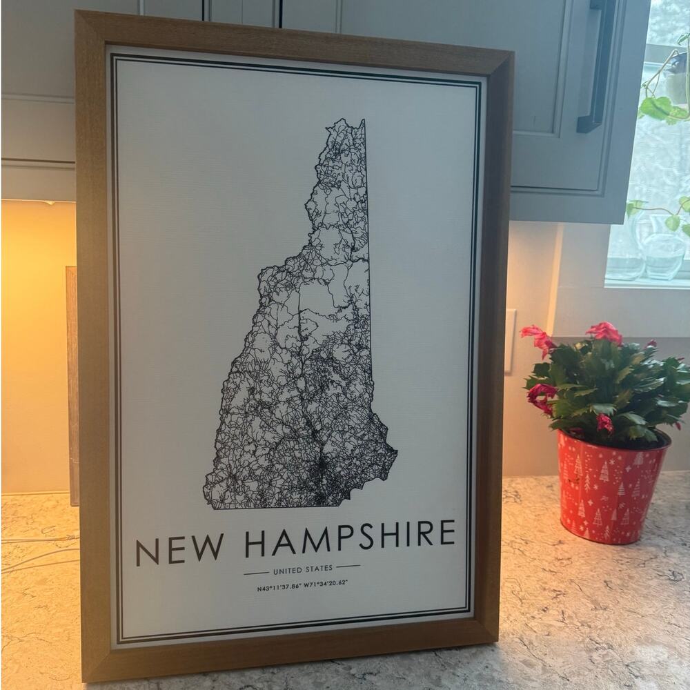Smallwoods New Hampshire Abstract Road Modern Map Art Print Poster Wood Frame JM